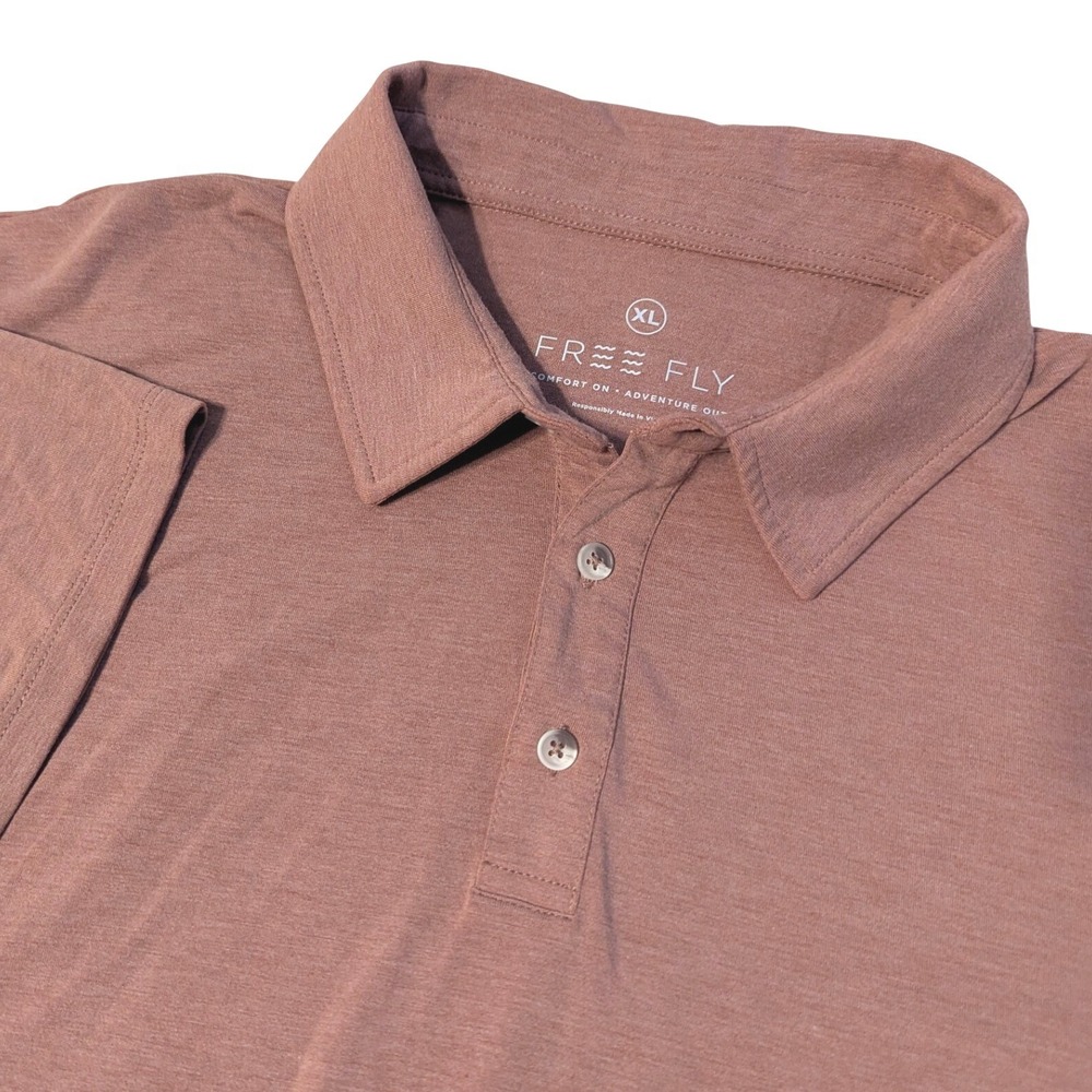 Free Fly Mens XL Bamboo Heritage Polo Shirt Clay Mauve Heather Short Sleeve